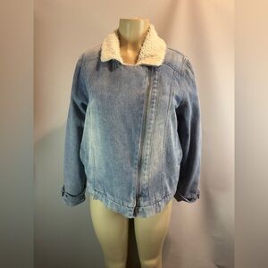 Davi And Dani Women’s Jacket Size Medium Washed Out Denim Blue Asymmetric Zipper